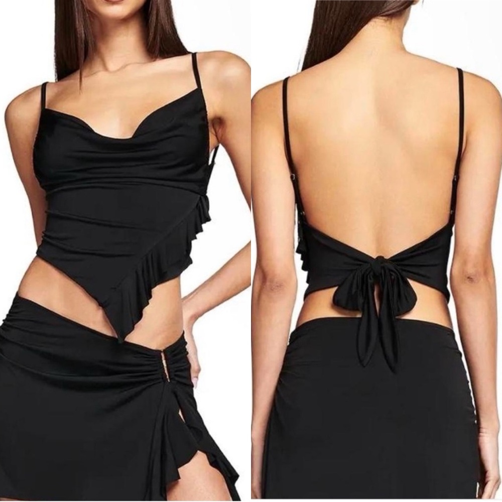 NWT I.AM.GIA Adria Ruffle Cowl Tie Back Tank Top